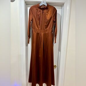 Dainty Jewells Elegant Bronze Rust Orange Long-Sleeve Maxi Dress Satin
